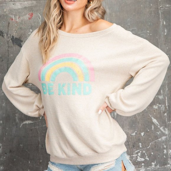 "Be Kind" Cashmere Sweatshirt - Oatmeal - Picture 1 of 3